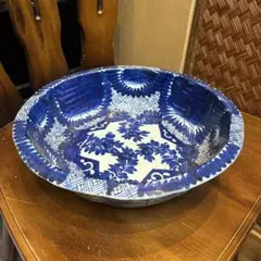 伊万里焼　ベロ藍　染付　手描き　大鉢　傷無し　明治　古伊万里　直径27.5センチ