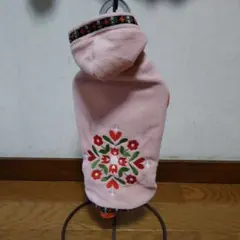 フード付きピンクフリース犬服