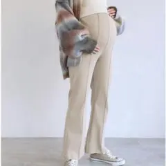 andme マタニティ ストレッチフレアパンツ ベージュ