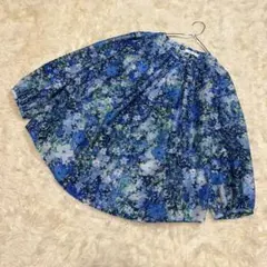 PINORE 花柄 ブラウス ブルー系 40サイズ きれいめ お出かけのサムネイル
