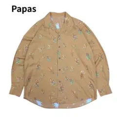 Papas オープンカラー シャツ 長袖 とうもろこし 総柄 プリント M