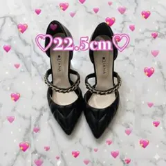 美品♡ダイアナ　黒　キルティング　チェーン　ストラップ　パンプス　セパレート