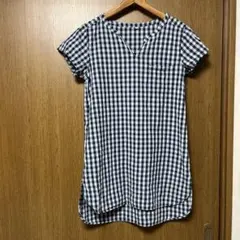 無印良品　ギンガムチェック 半袖チュニック Lサイズのサムネイル