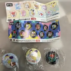 BT21 缶バッジ、アクリルステッカー　3個セット