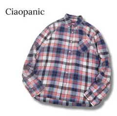 チャオパニック　シャツ　長袖　チェック柄　ボタンダウン　赤　青　薄手　Lサイズ