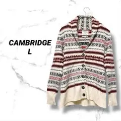 CAMBRIDGE ラムズウールブレンド カーディガン Lサイズ　ストライプ柄