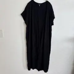 エレントレーシー ロングカーディガン 無地 フレンチスリーブ L 黒 ビスコース