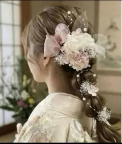 ドライフラワー髪飾り❤︎ 成人式 結婚式 振袖 前撮り✿くすみピンクパープル✿