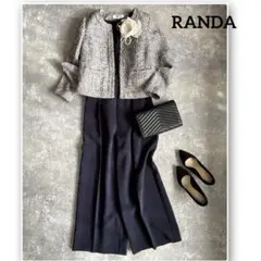 RANDA レース切替 オールインワン パンツドレス ネイビー セレモニー