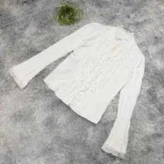 PUPULA フリルブラウス M ホワイト 長袖 シャツ フェミニン 可愛いのサムネイル