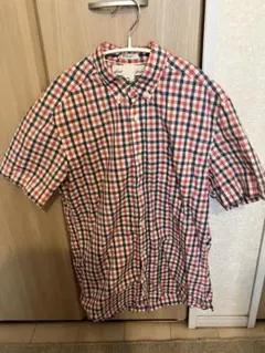 H&M 半袖チェックシャツ レッド ネイビー S
