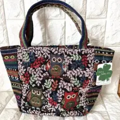 新品 フクロウ柄 ゴブラン織り トートバッグ ファスナー付き 内ポケットのサムネイル