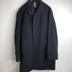 ステンカラーコート チャコールグレー Lサイズ アンゴラ混ウール 襟ボタン付