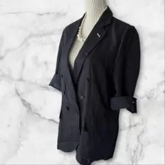 ハムネット キャサリンハムネット リネン　ダブルブレスト 七分袖ジャケット　黒のサムネイル