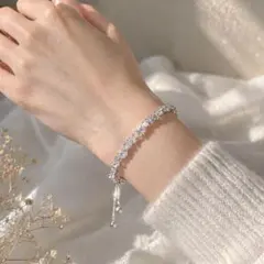 ブレスレット レディース ラインストーン シルバー 上品 高見え 華やか