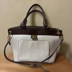 nano レザー トートバッグ ホワイト/ブラウン新品同様