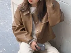 209 p uレザーフェイクレザー　ジャケット　アウター　ブラウン