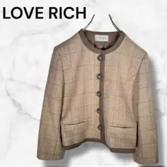 ラブリッチ　ノーカラージャケット　チェック　11号　L相当　ウール100%