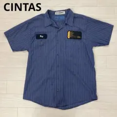 CINTAS ワークシャツ 半袖シャツ ワッペン ストライプ 青系 2XLのサムネイル