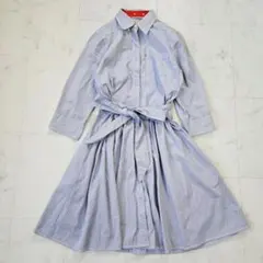 POLO JEANS　ストライプシャツワンピース　Aライン　ベルト付き　ブルー