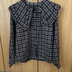 フリル付きチェック柄長袖シャツ