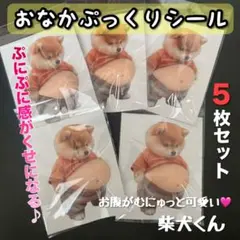 おなかぷっくりシール 5枚 柴犬 もちもち スクイーズ マシュマロ おへそ 3D