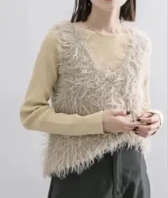 シャギーニットベスト　ファー　春秋冬
