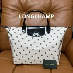LONGCHAMP ロンシャン　ハンドバッグ ナイロン エナメル　ドット風　A4