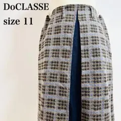 ドゥクラッセ 千鳥格子 スリット入り ウール混スカート バックジップ