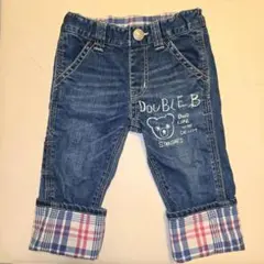 DOUBLE.B デニムパンツ 90 ビーくん 前後刺繍 裾チェック ミキハウス