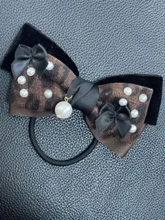 レオパードパールベージュリボンヘアゴム