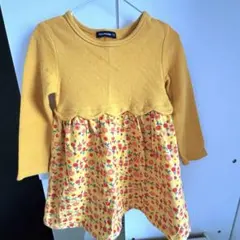 【美品】moujonjon 100 花柄ドッキングワンピース 長袖 春