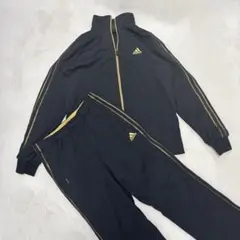 【美品】アディダス　ジャージ　O XL　セットアップ　黒金　刺繍 黒タグ