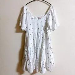 SO 【M】フラワープリント 半袖ワンピース いちご柄 かわいい 海外古着