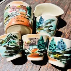 九谷焼　清峰　茶器セット　宝瓶　湯こぼし　湯呑　煎茶道具　茶道具　ヴィンテージのサムネイル