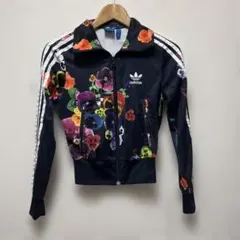 古着 adidas アディダス トラックジャケット 短丈 ブラック ボタニカル