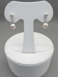 あこや真珠 ぶら下がりイヤリング 7mm×ベビーパール シルバー 本真珠