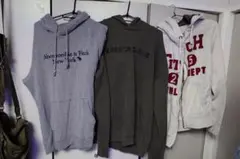 アバクロンビー&フィッチ パーカー3点セット 灰色、緑、白（ダメージ加工）