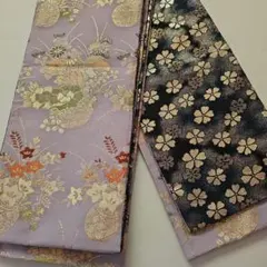 長尺半幅帯 　リバーシブル 金糸 花模様 舞台衣裳　日本舞踊　大衆演劇