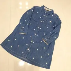 ハッシュアッシュ　星柄刺繍　デニムシャツワンピース 　110センチ