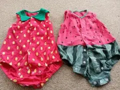 いちご・スイカ柄ロンパース2点セット　60-70