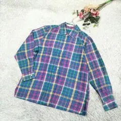 メンズ 長袖 チェック柄 シャツ ユニセックス Sサイズ スリット入り