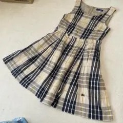 バーバリーブルーレーベル　麻入りノースリーブワンピース　チェック　プリーツ　38
