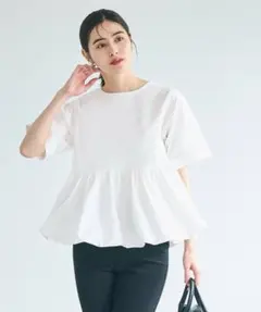 cocaコカ【Mサイズ】バルーン半袖ブラウス 白ホワイト 無地 リボン 可愛い❤のサムネイル