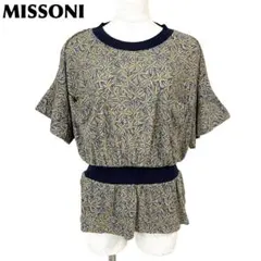 【美品】MISSONI 半袖チュニック ウエストゴム ベージュ×薄緑 総柄のサムネイル