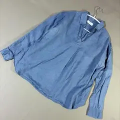 UNIQLO ユニクロ リネン100% スキッパーシャツ ブルー 長袖 麻