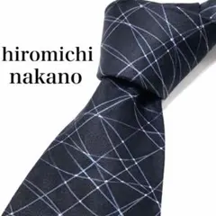 【未使用】hiromichi nakano ネクタイ 絹100% 紺 幾何学模様