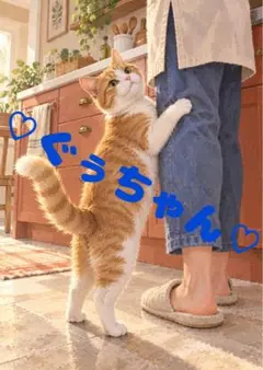 《一点限り》茶白猫 飼い主に抱きつく猫