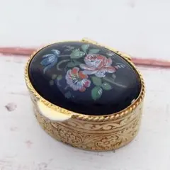イタリア　ヴィンテージ　 ピルケース 花柄 陶器 コバルトブルー　ゴールドのサムネイル