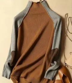 ハイネックリブ編みニット